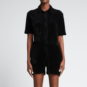 MONROW Velour Button-Front Romper